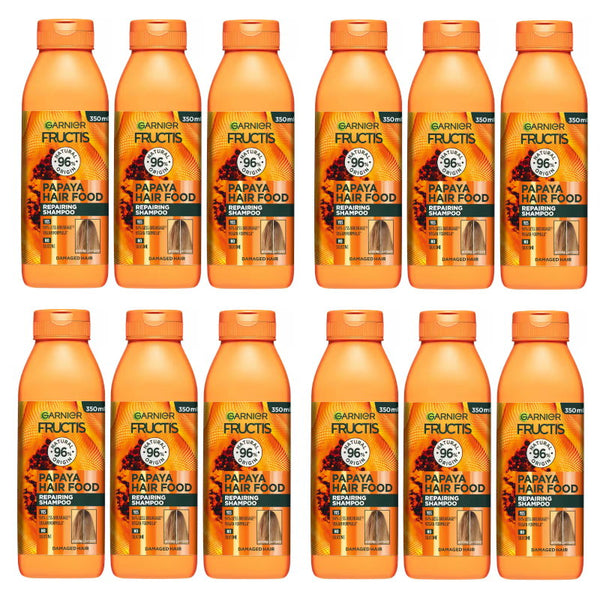 12x Garnier Fructis Hair Food Nourishing Papaya Shampoo For Dry Hair 350ml