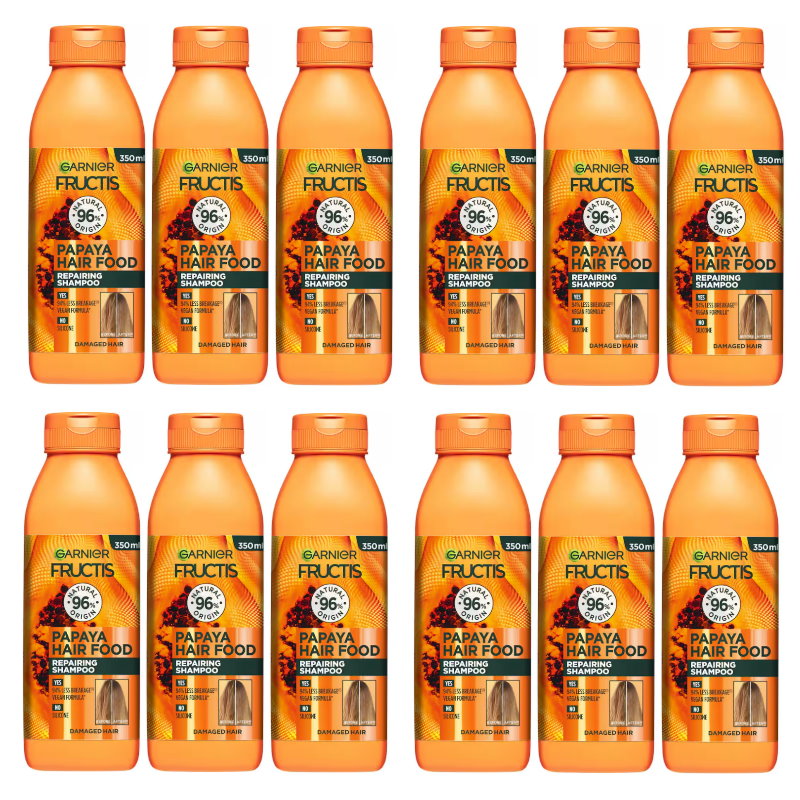 12x Garnier Fructis Hair Food Nourishing Papaya Shampoo For Dry Hair 350ml