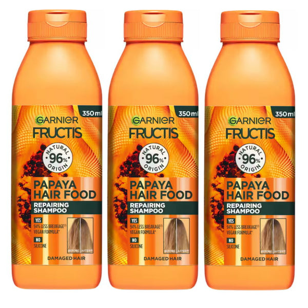 3x Garnier Fructis Hair Food Nourishing Papaya Shampoo For Dry Hair 350ml