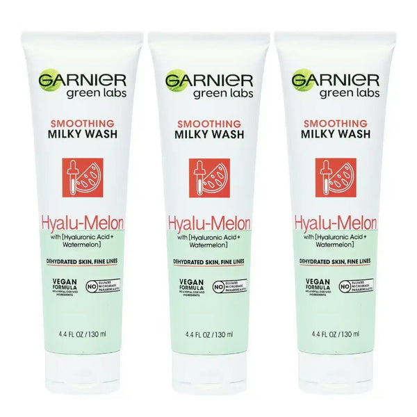 3x Garnier Green Labs Hyalu-Melon Smoothing Milky Wash Cleanser 130ml