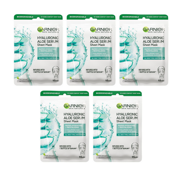 5x Garnier Hydra Bomb Hyaluronic Aloe Vera Serum Sheet Mask 1 x 28g