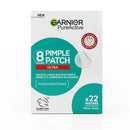 Garnier PureActive 8 Hour Pimple Patch Ultra box containing 22 patches (10mm, 12mm) on a white background.