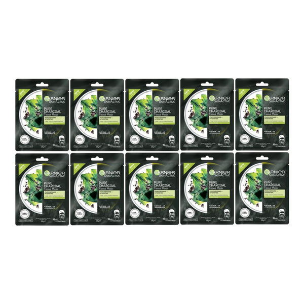 10x Garnier Pure Charcoal Tissue Face Masks 28g