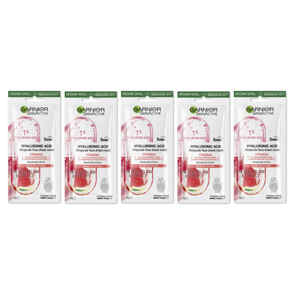 5x Garnier Skin Active Hyaluronic Acid Ampoule Face Sheet Mask Watermelon Extract 15g