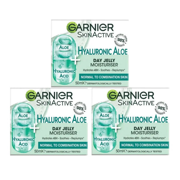 3x Garnier Skin Active Hyaluronic Aloe Day Jelly Moisturiser 50ml