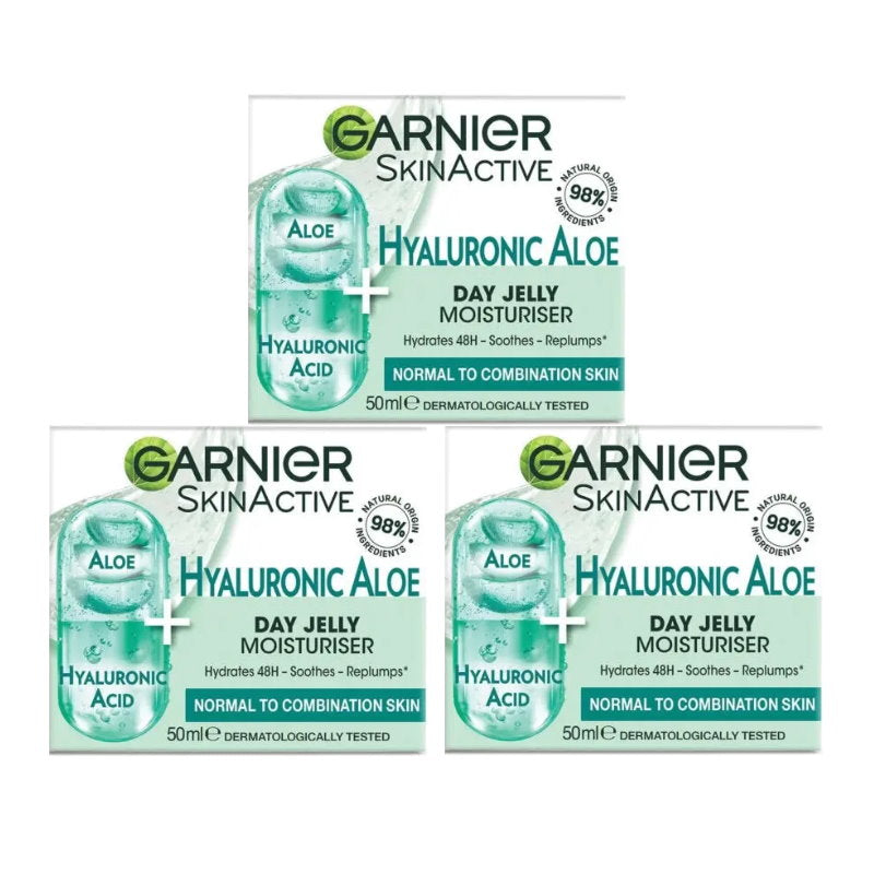 3x Garnier Skin Active Hyaluronic Aloe Day Jelly Moisturiser 50ml