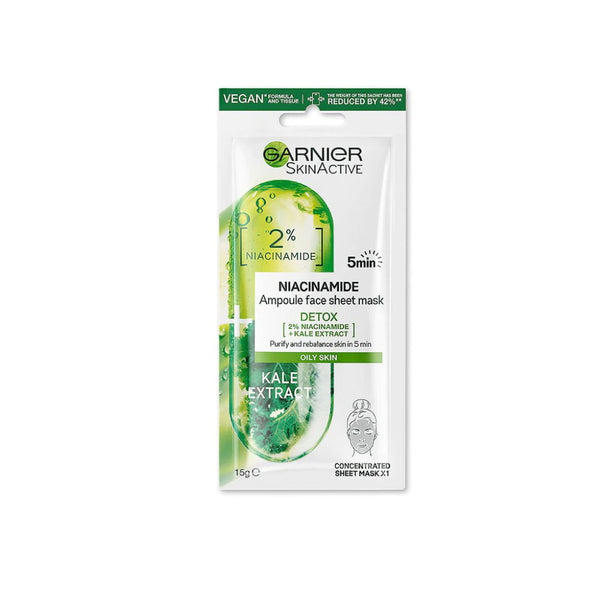 Garnier Skin Active Niacinamide Detox Ampoule Face Sheet Mask Kale Extract 15g