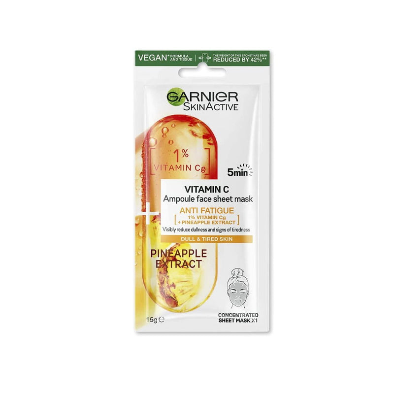 Garnier Skin Active Vitamin C Anti Fatigue Ampoule Face Sheet Mask Pineapple Extract 15g
