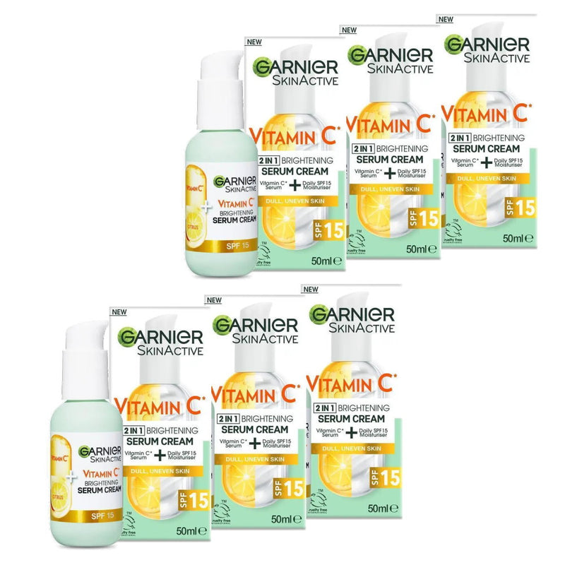 6x Garnier Skin Active Vitamin C 2 in 1 Brightening Serum Cream SPF15 50ml