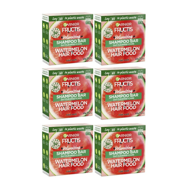 6x Garnier Watermelon Hair Food Volumising Cleanse and Care Shampoo Bar 60g