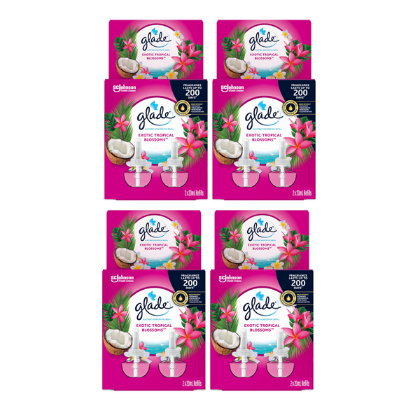 4x Glade Aromatherapy Electric Scented Oil Refill Exotic Tropical Blossoms 2pk 20ml