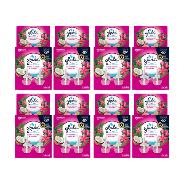 8x Glade Aromatherapy Electric Scented Oil Refill Exotic Tropical Blossoms 2 x 20ml