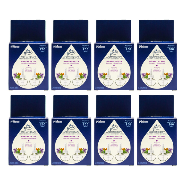 8x Glade Aromatherapy Electric Scented Oil Refill Lavender and Sandalwood 2 x 20ml