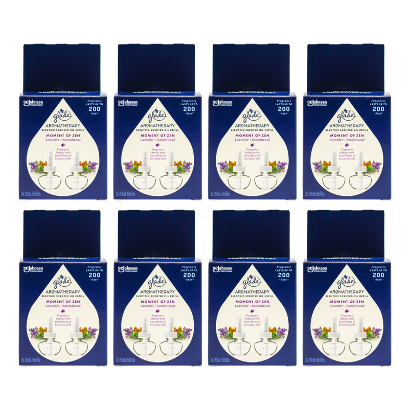 8x Glade Aromatherapy Electric Scented Oil Refill Lavender and Sandalwood 2 x 20ml