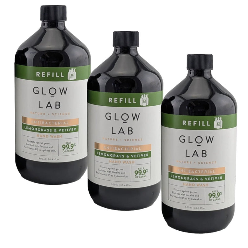 3x Glow Lab Antibacterial Hand Wash Lemongrass & Vetiver Soap 900ml