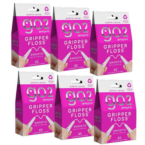 6x Go2 Dentagenie Gripper Smooth Dental Floss - 60 Flosstrips with Grips