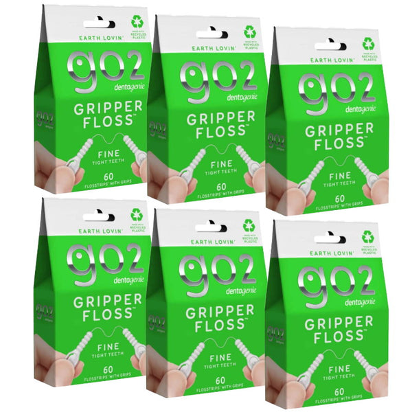 6x Go2 Dentagenie Gripper Dental Floss Fine - 60 Flosstrips with Grips