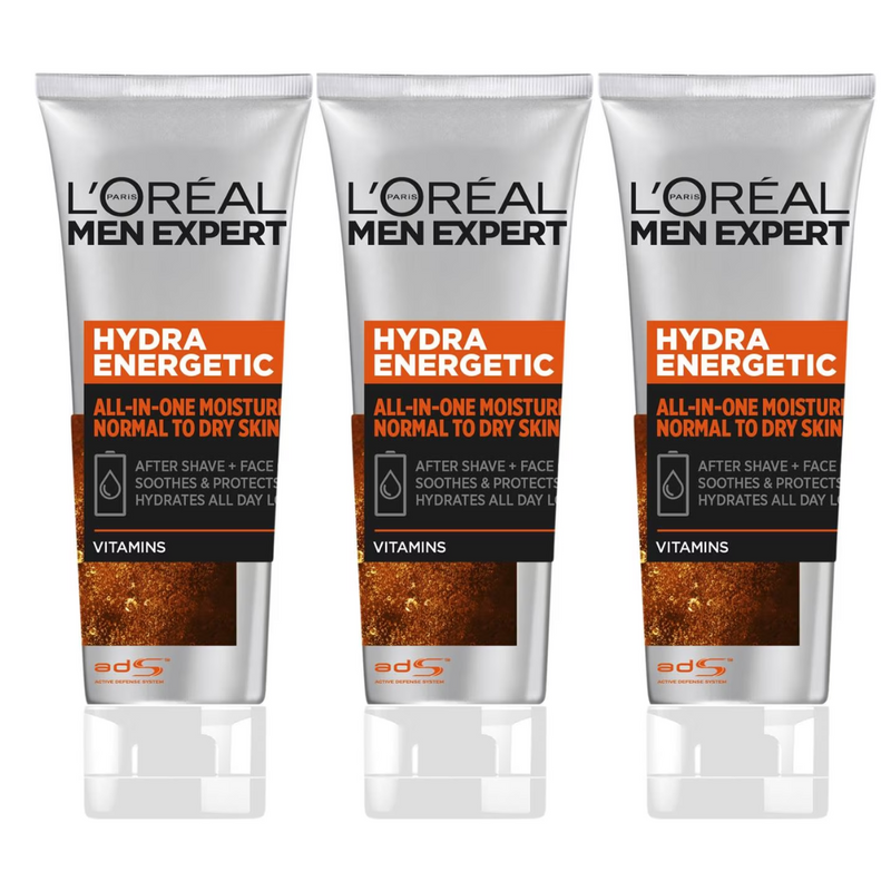 3x LOreal Men Expert Hydra Energetic All in One Moisturiser for Normal Skin 75mL