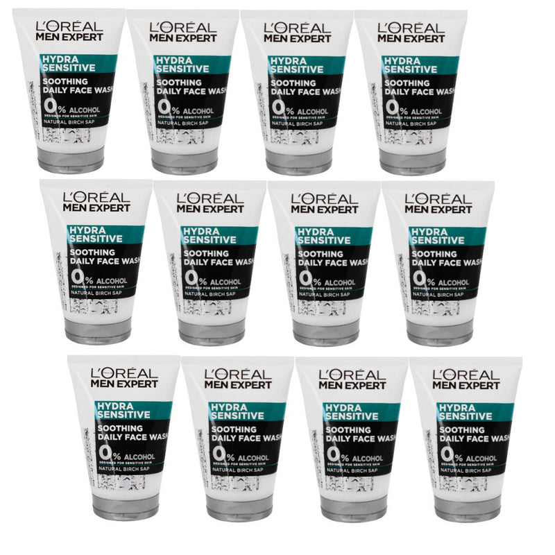 12x L'Oreal Paris Men Expert Hydra Sensitive Soothing Face Wash For Men 100ml