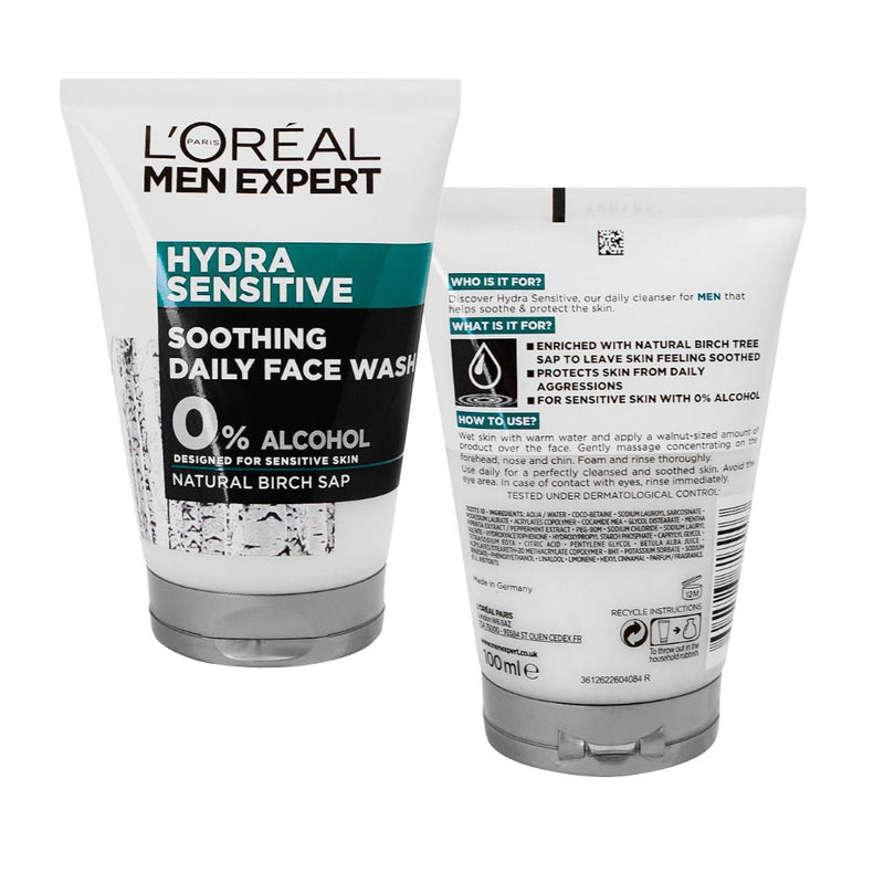 12x L'Oreal Paris Men Expert Hydra Sensitive Soothing Face Wash For Men 100ml