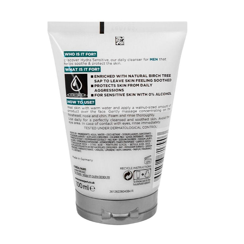 12x L'Oreal Paris Men Expert Hydra Sensitive Soothing Face Wash For Men 100ml