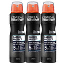 3x LOreal Paris Men Expert Carbon Protect 5-in-1 Deodorant 250mL