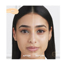 Before and after comparison of a woman's face with a neutral background