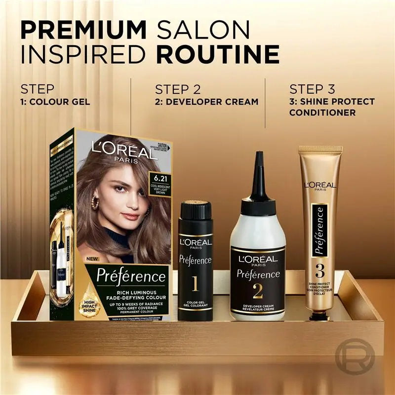 6x L'Oreal Paris Preference Permanent Hair Colour 6.21 Zurich Cool Iridescent Light Brown