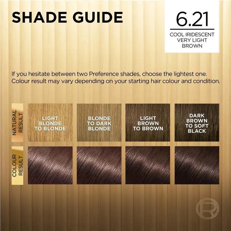 6x L'Oreal Paris Preference Permanent Hair Colour 6.21 Zurich Cool Iridescent Light Brown