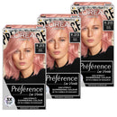 L'Oreal hair color boxes with pink hair samples on a white background