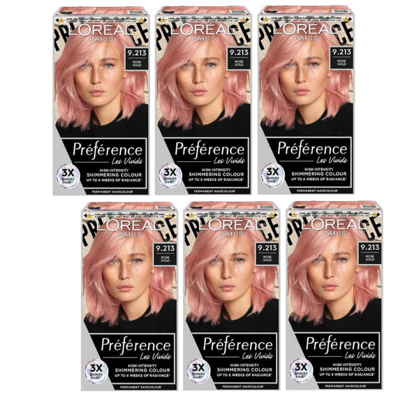 6 x LOreal Paris Preference Vivids Permanent Hair Colour 9.213 Rose Gold