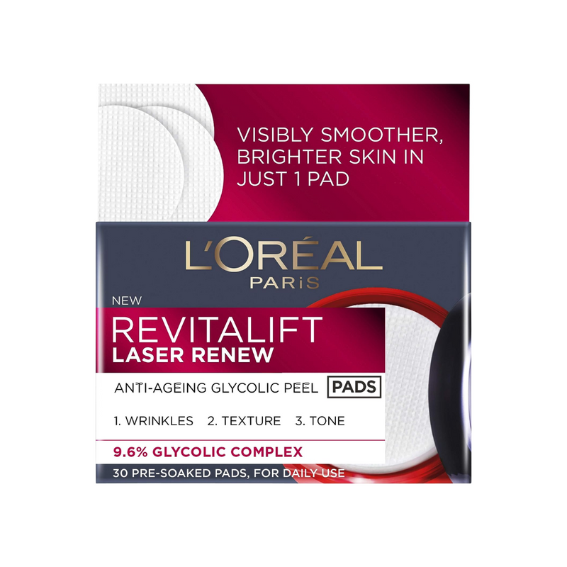 6 x LOreal Revitalift Laser Renew Anti Ageing Glycolic Peel 30 pack
