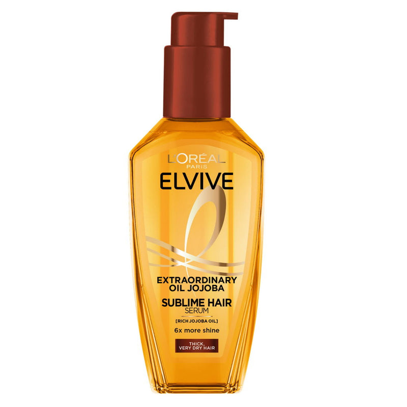 L'Oreal Elvive hair serum bottle on a white background