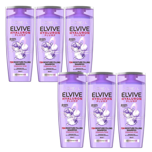 6x L'Oreal Paris Hyaluron Plump Shampoo Dehydrated Hair 300ml