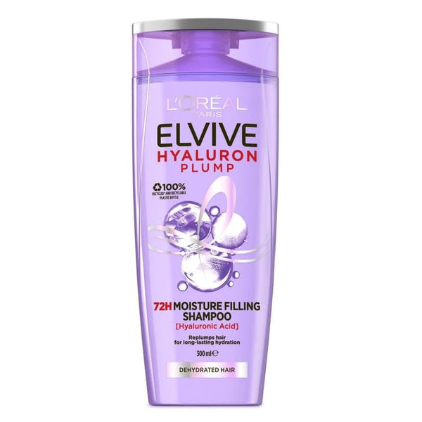 L'Oreal Elvive Hyaluron Plump shampoo bottle on a white background