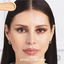 Before and after comparison of a woman's face with foundation shade 130 shown above.