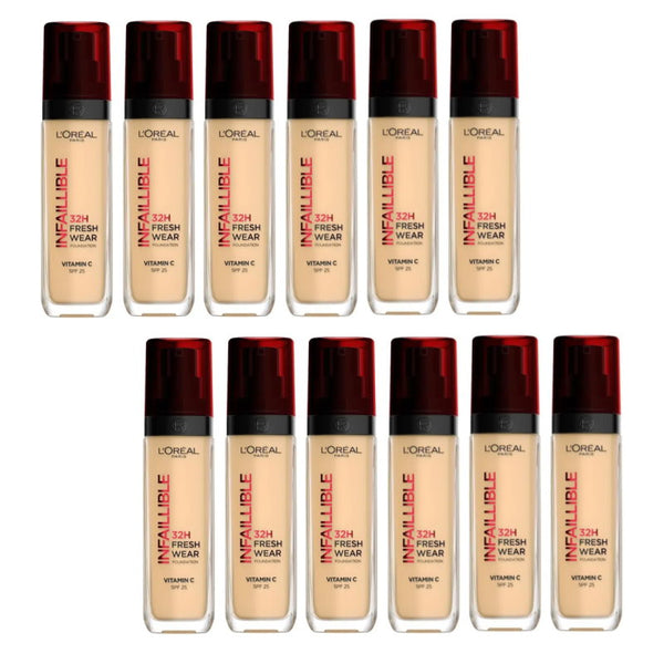 Multiple bottles of L'Oreal Infallible foundation on a white background