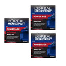 Three boxes of L'Oreal Men Expert Power Age Recharging Night Gel on a white background