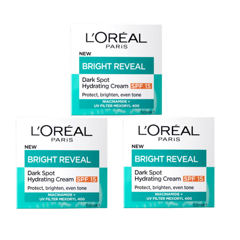 3x L'Oreal Paris Bright Reveal Dark Spot Hydrating Cream Moisturiser SPF15 50ml