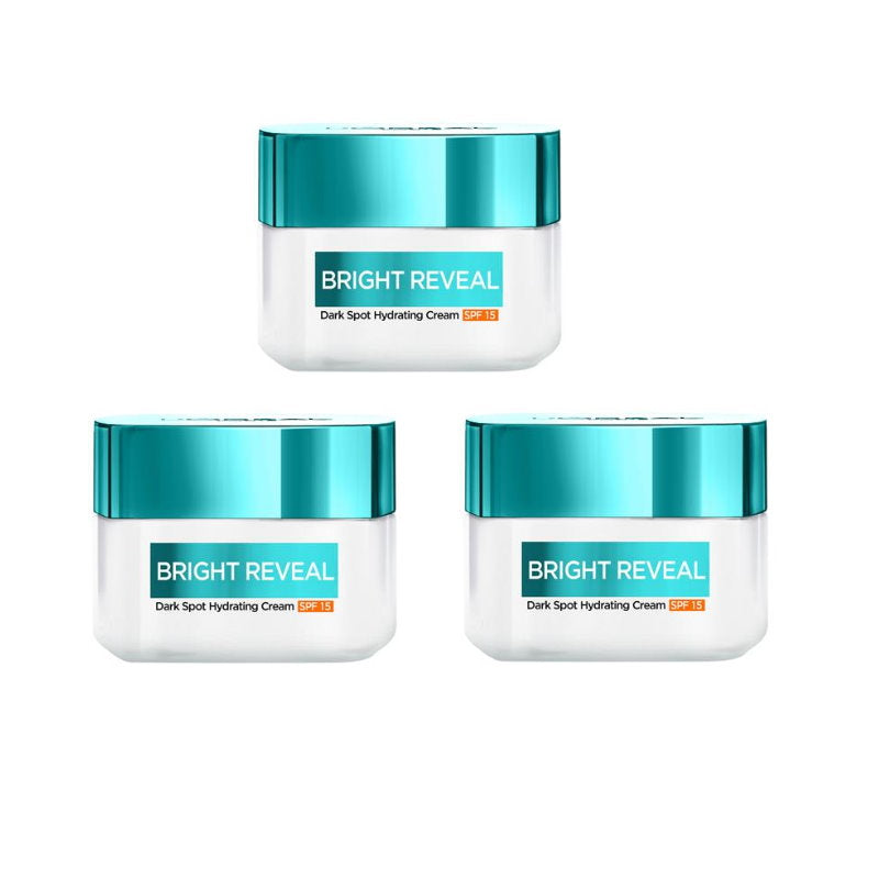 3x L'Oreal Paris Bright Reveal Dark Spot Hydrating Cream Moisturiser SPF15 50ml
