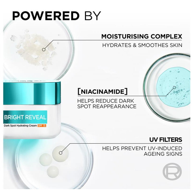 3x L'Oreal Paris Bright Reveal Dark Spot Hydrating Cream Moisturiser SPF15 50ml