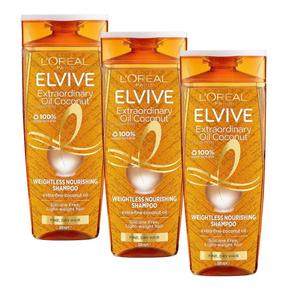 3x L'Oreal Paris Elvive Extraordinary Oil Coconut Shampoo 300ml