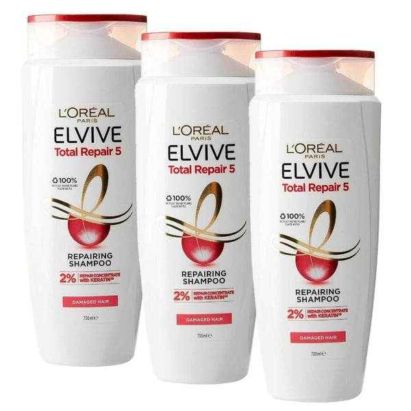 3x L'Oreal Paris Elvive Total Repair 5 Shampoo 700mL