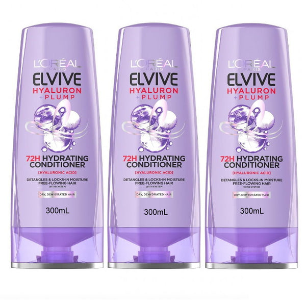3x L'Oreal Paris Hyaluron Plump Conditioner Dehydrated Hair 300ml