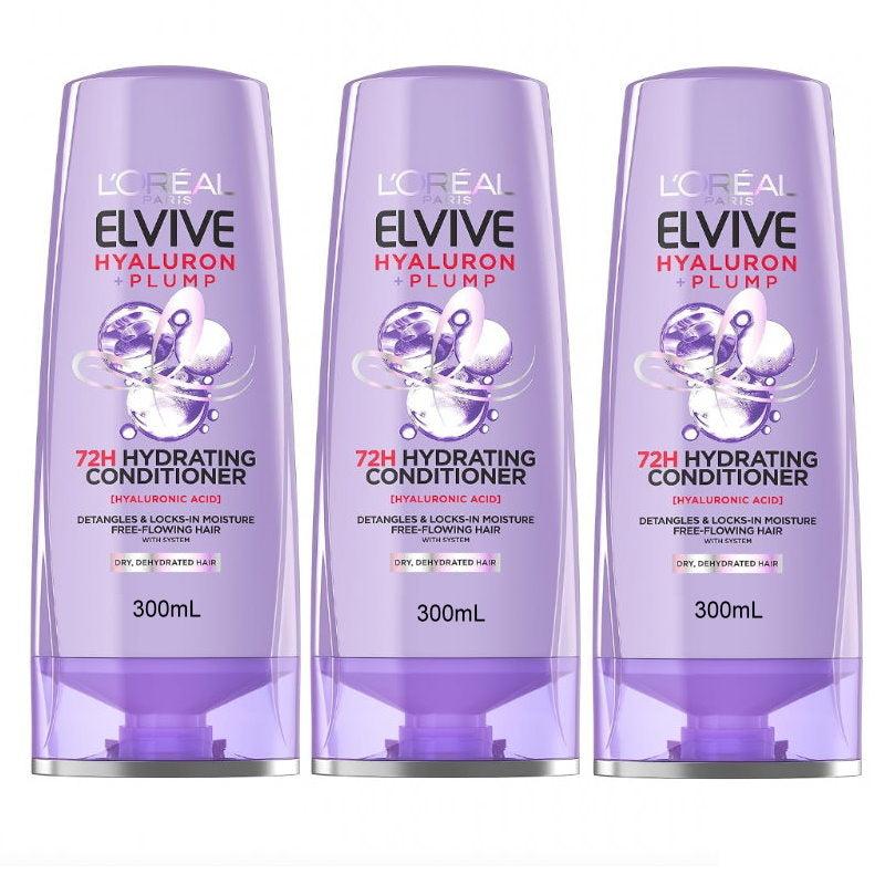 3x L'Oreal Paris Hyaluron Plump Conditioner Dehydrated Hair 300ml