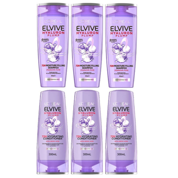 6pk L'Oreal Paris Hyaluron Plump Shampoo and Conditioner Set 300mL