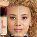 L'Oreal Infallible foundation bottle with a 'Before' and 'After' comparison on a woman's face.