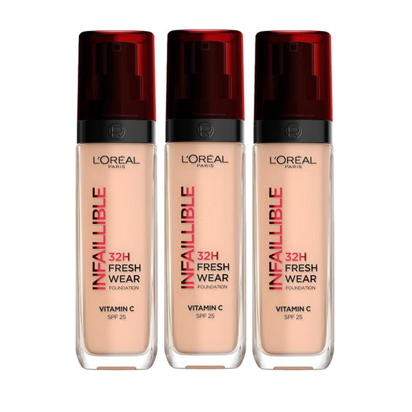 3x L'Oreal Paris Infallible 32H Fresh Wear Foundation SPF 25 30ml 145 Cool Rose