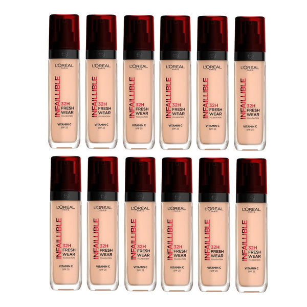 12x L'Oreal Paris Infallible 32H Fresh Wear Foundation SPF 25 30ml - 145 Cool Rose