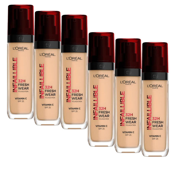 6x L'Oreal Paris Infallible 32H Freshwear Foundation 30ml 220 Sand / Neutral Undertone
